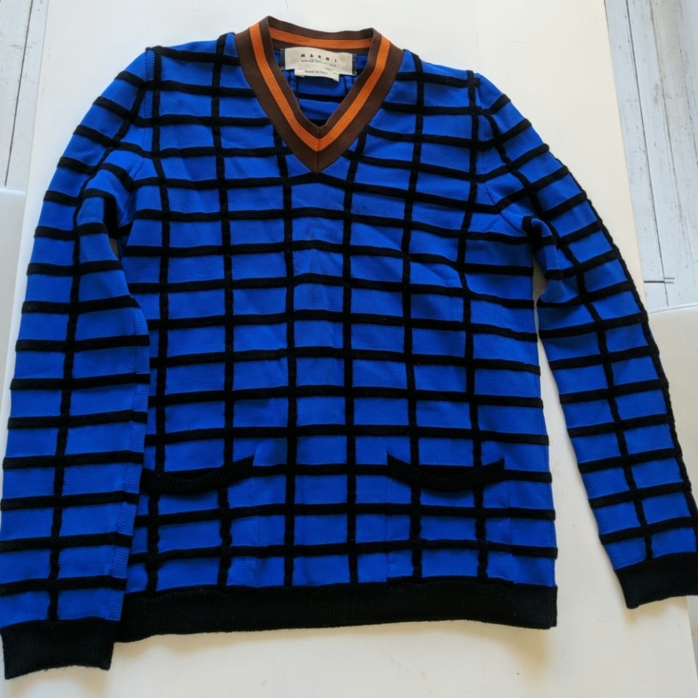 Marni bright blue grid Sweater